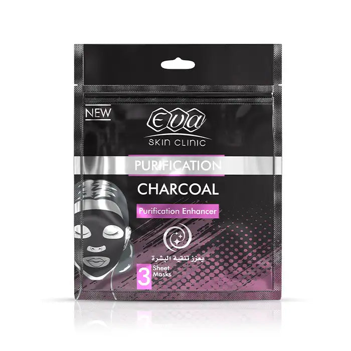Eva Skin Clinic Anti-Ageing Charcoal Purification Enhancer Sheet Mask - 3 Masks -100g