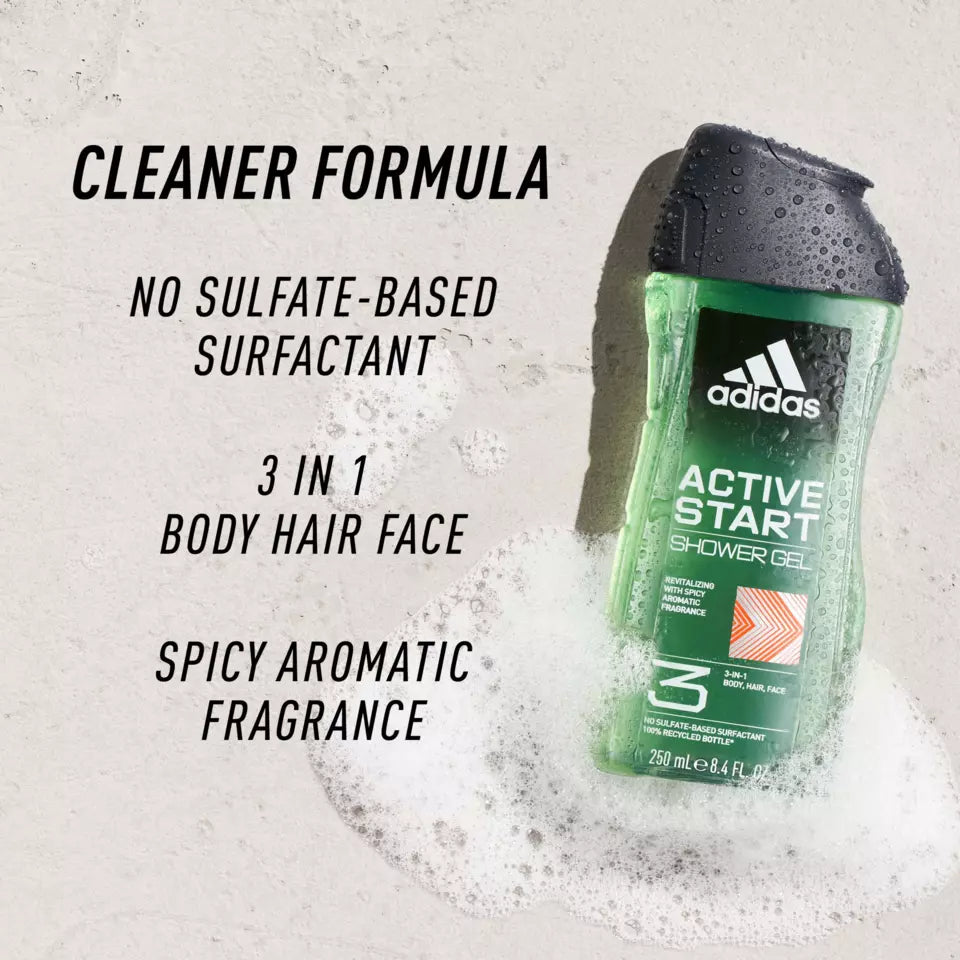 Adidas 3 In 1 Active Start Shower Gel – 250ml