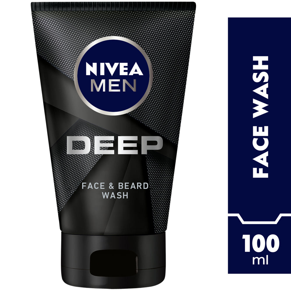 Nivea Men Deep Cleansing Face & Beard Wash, Active Charcoal, 100ml