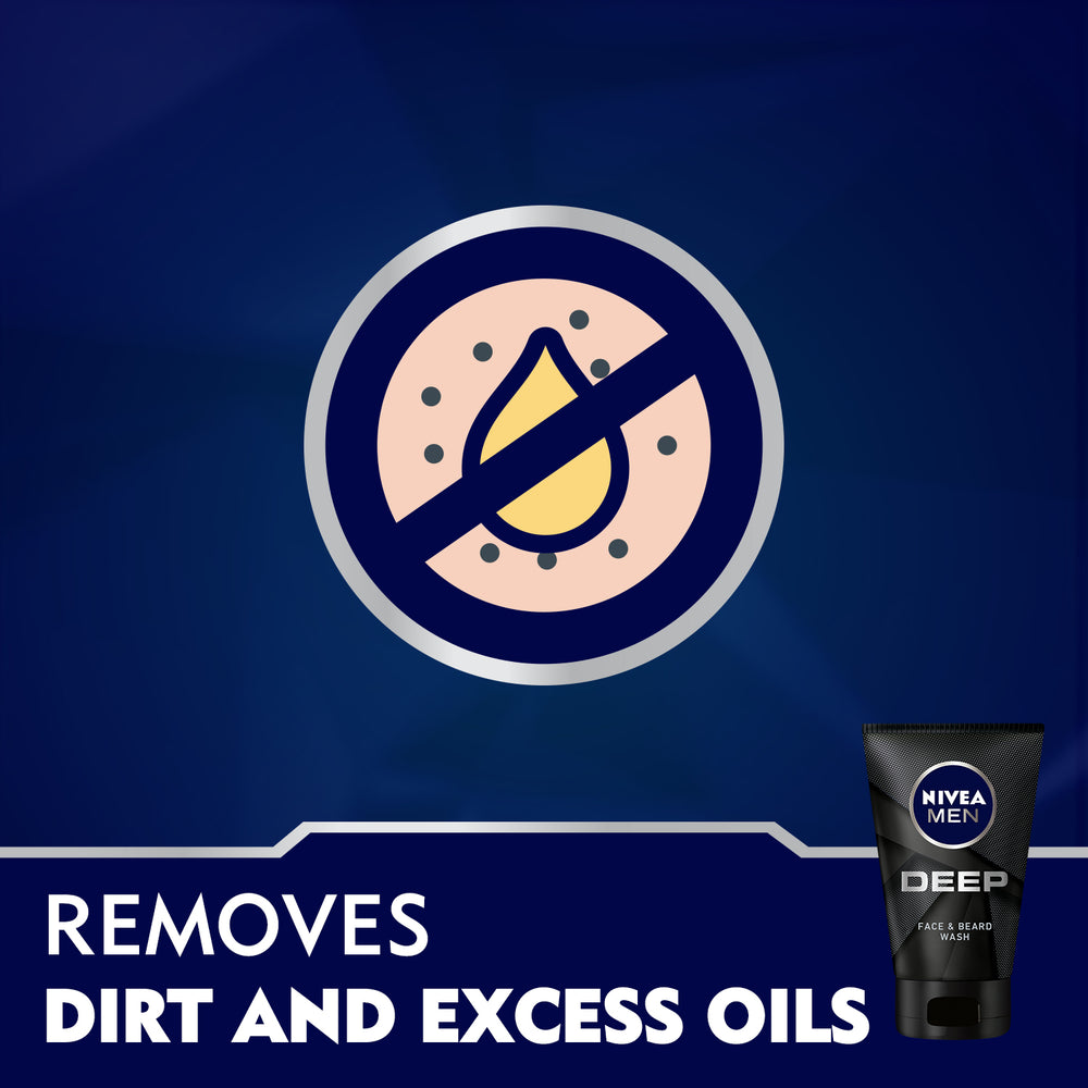 Nivea Men Deep Cleansing Face & Beard Wash, Active Charcoal, 100ml