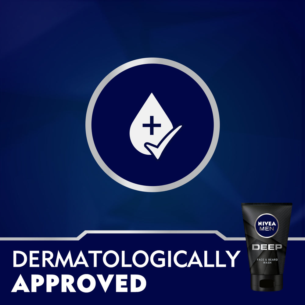 Nivea Men Deep Cleansing Face & Beard Wash, Active Charcoal, 100ml