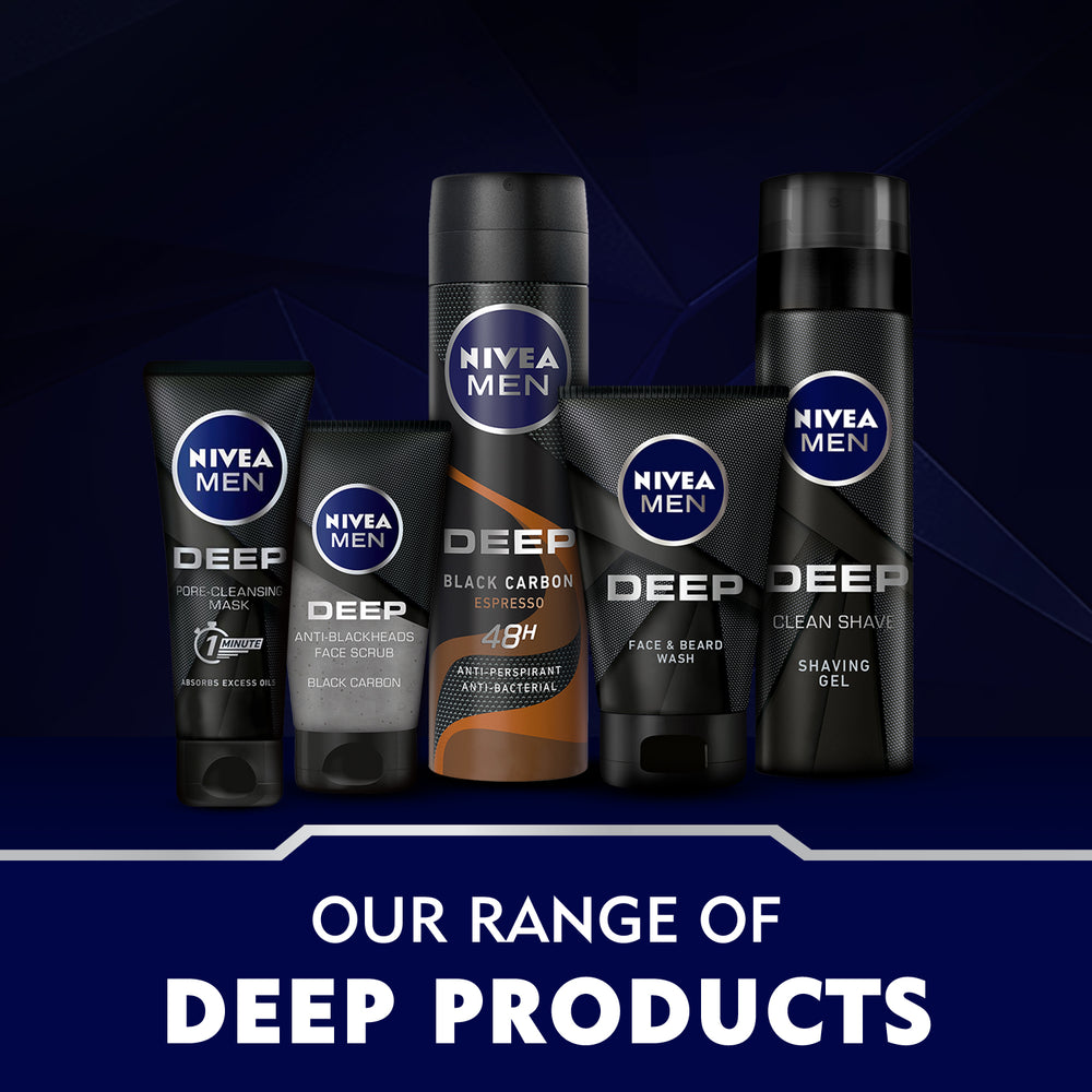 Nivea Men Deep Cleansing Face & Beard Wash, Active Charcoal, 100ml