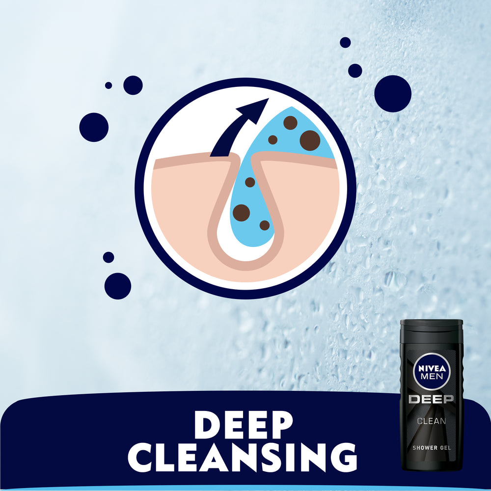 Nivea Men Deep Shower Gel 3in1, Micro-Fine Clay, Woody Scent, 250ml