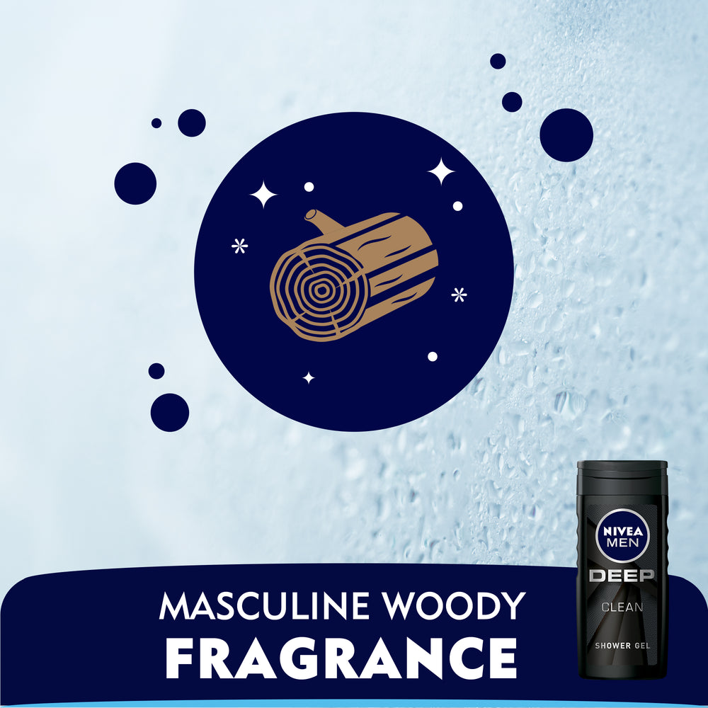 Nivea Men Deep Shower Gel 3in1, Micro-Fine Clay, Woody Scent, 250ml