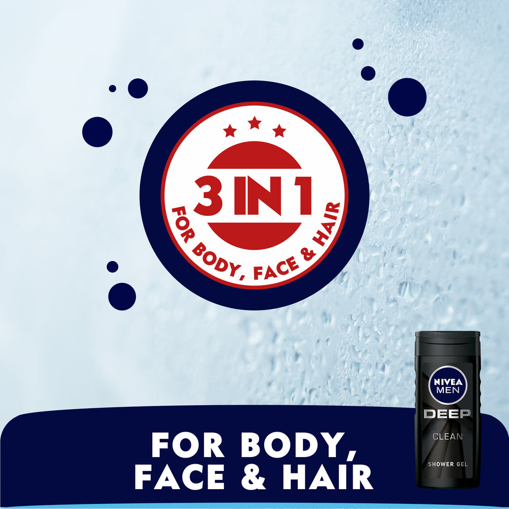 Nivea Men Deep Shower Gel 3in1, Micro-Fine Clay, Woody Scent, 250ml