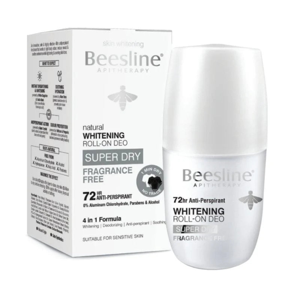 Beesline Natural Whitening Super Dry Fragrance Free 4 In 1 Roll On Deodorant – 50ml