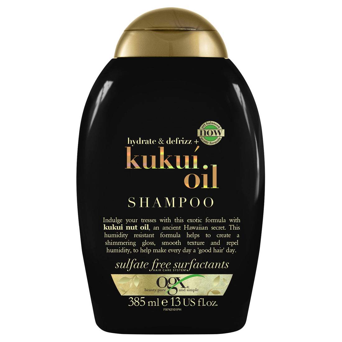 OGX, Shampoo, Hydrate &amp; Defrizz+ Kukuí Oil, New Gentle and PH Balanced Formula, 385ml