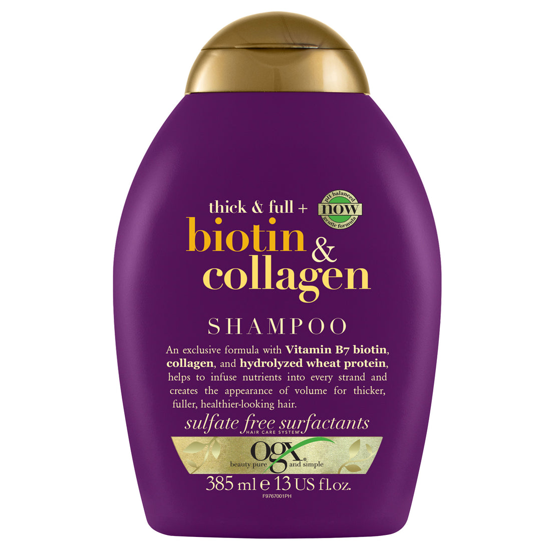 OGX, Shampoo, Thick &amp; Full+ Biotin &amp; Collagen, New Gentle &amp; PH Balanced Formula, 385ml
