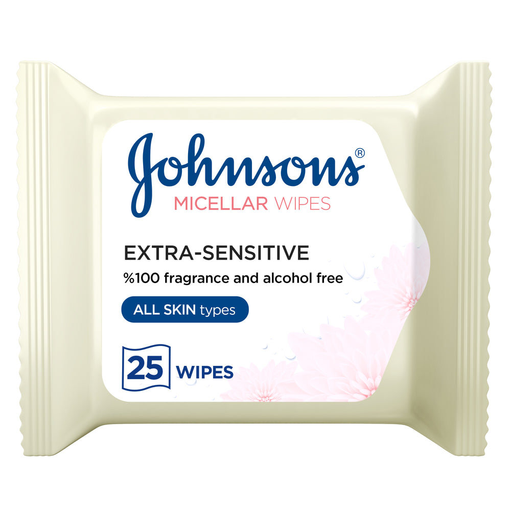JOHNSON’S Cleansing Facial Micellar Wipes, Extra-Sensitive, All Skin Types, Pack of 25 wipes