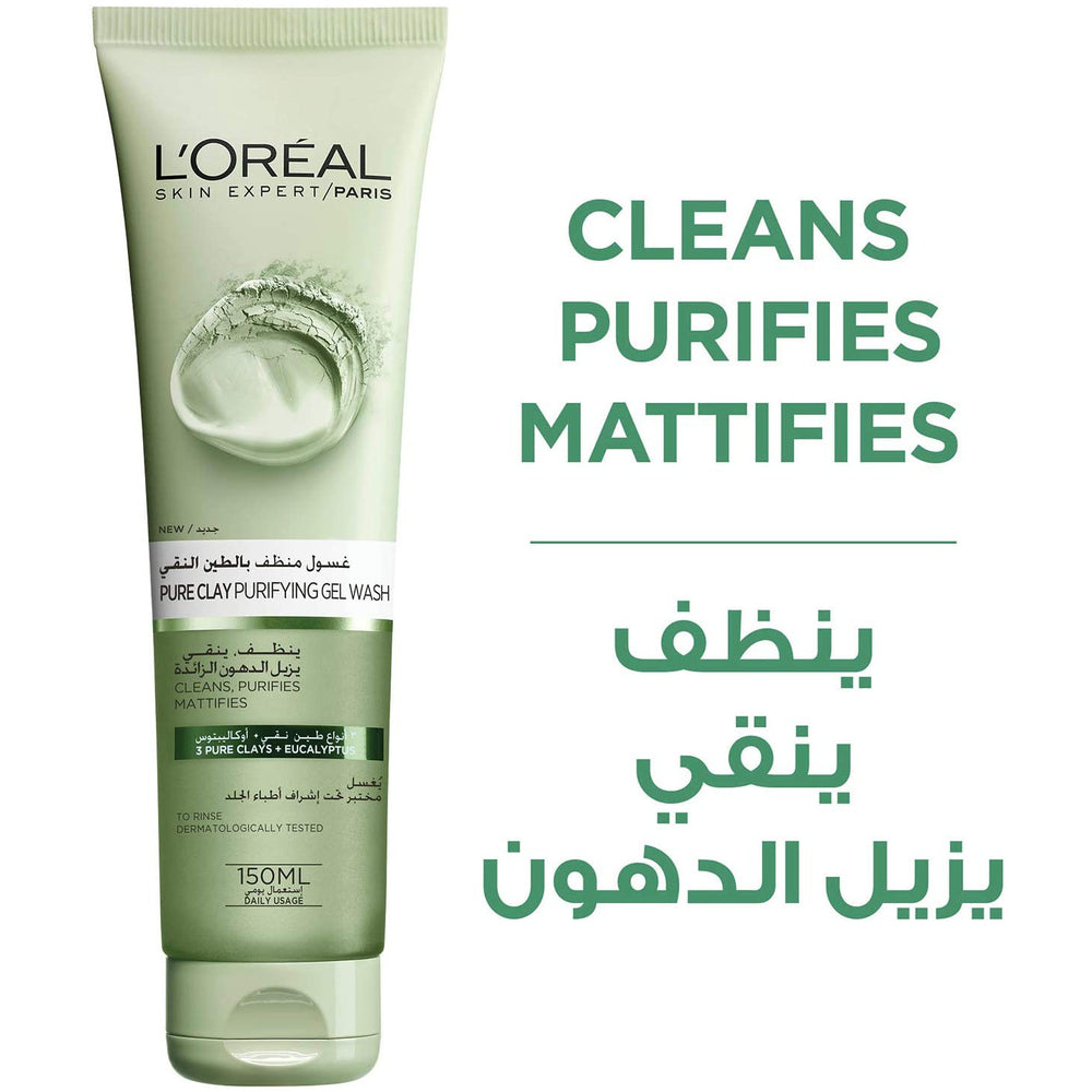 L’Oréal Paris Pure Clay Gel Wash Purifies &amp; Matifies / Purifying / Oily Skin / Green 150ml