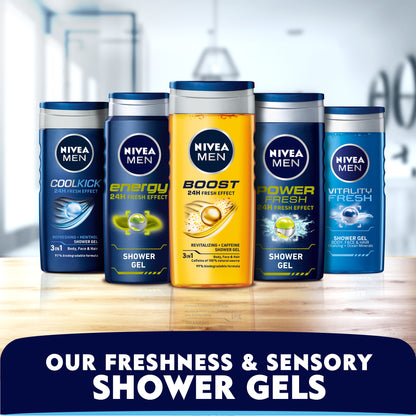 Nivea Men Cool Kick Shower Gel 3in1, 24h Fresh Effect, Masculine Scent, 250ml