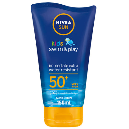 Nivea Sun Kids Swim &amp; Play Sun Lotion, UVA &amp; UVB Protection, SPF 50+, 150ml