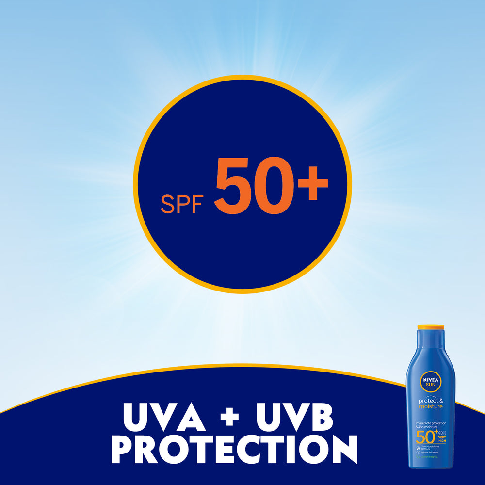Nivea Sun Protect &amp; Moisture Sun Lotion, UVA &amp; UVB Protection, SPF 50, 200ml