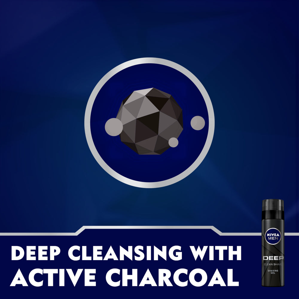 Nivea Men Deep Clean Shave Shaving Gel, Antibacterial Black Carbon, 200ml