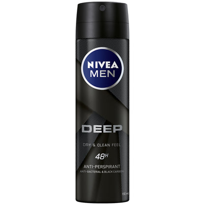 Nivea Men Deep Dry &amp; Clean Feel, Antiperspirant for Men, Antibacterial, Spray 150ml