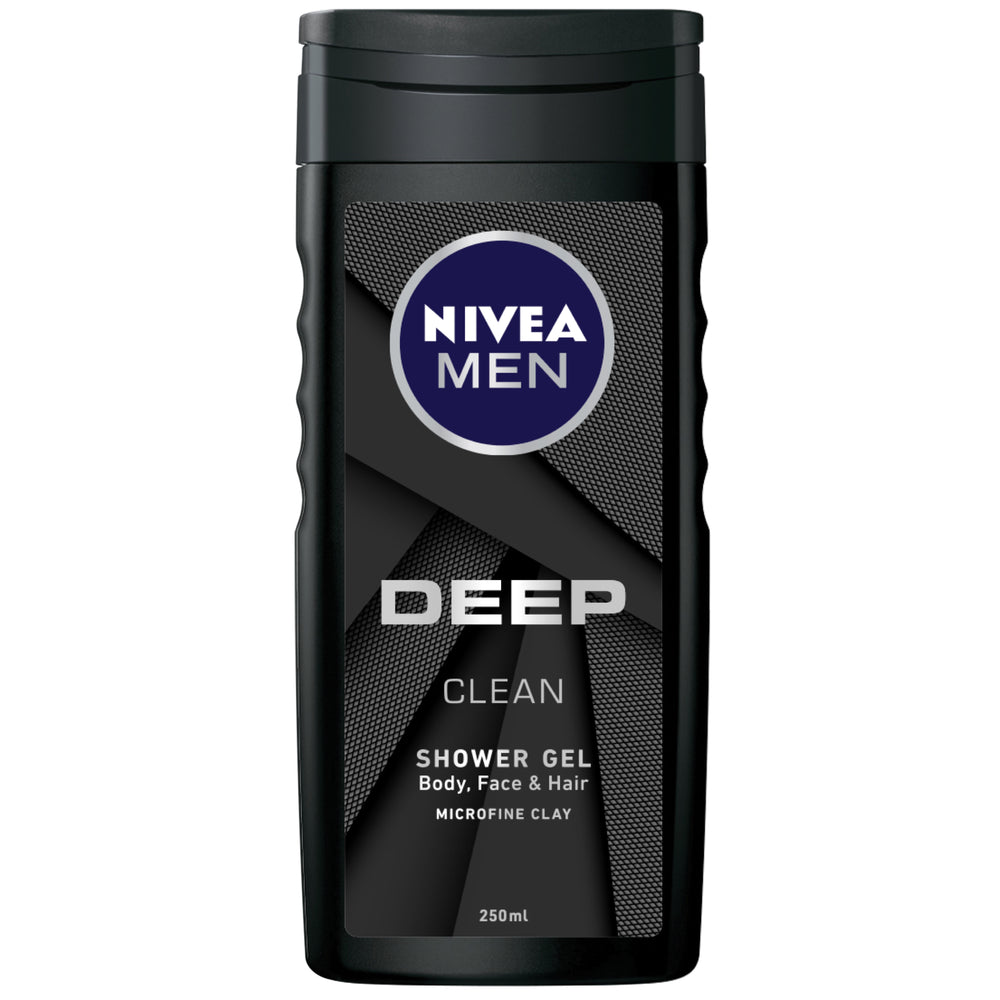 Nivea Men Deep Shower Gel 3in1, Micro-Fine Clay, Woody Scent, 250ml