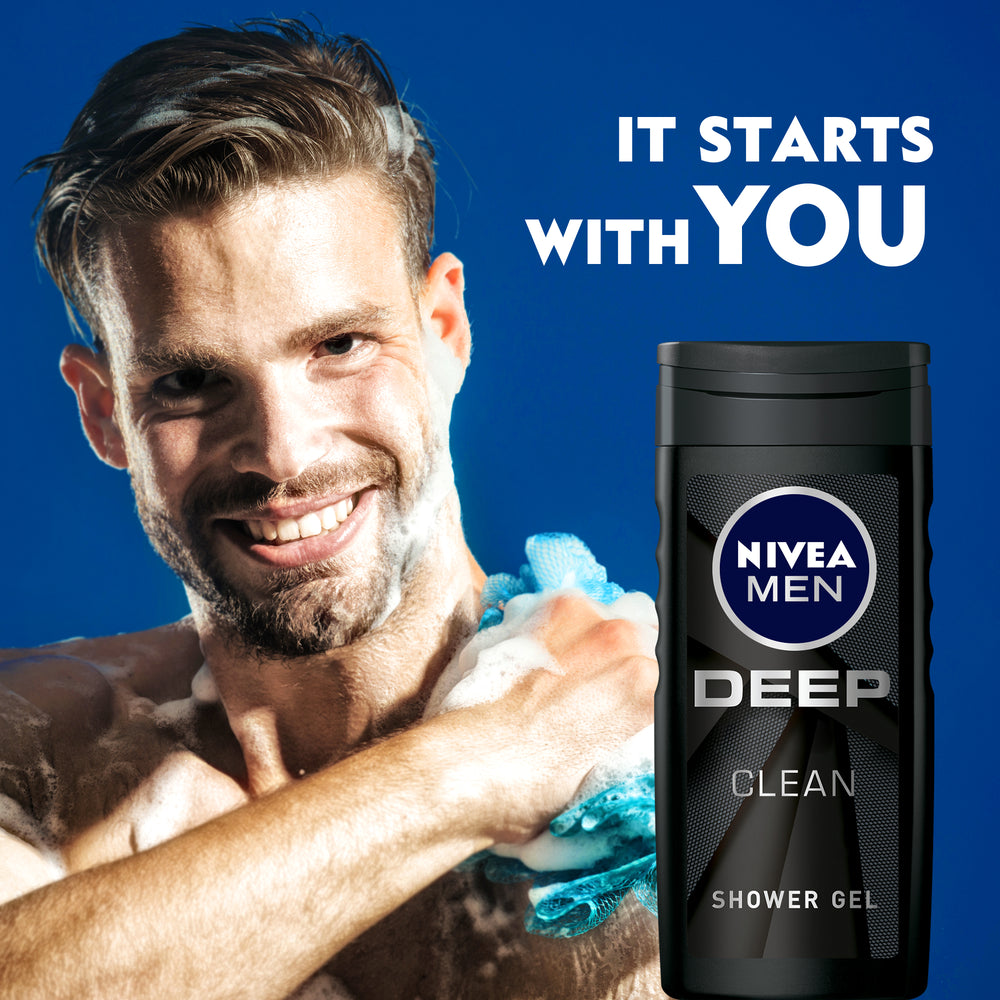 Nivea Men Deep Shower Gel 3in1, Micro-Fine Clay, Woody Scent, 250ml