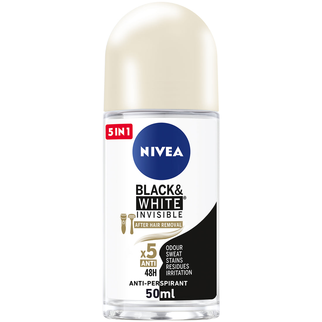 Nivea Black &amp; White Invisible Silky Smooth, Antiperspirant for Women, Roll-on 50ml