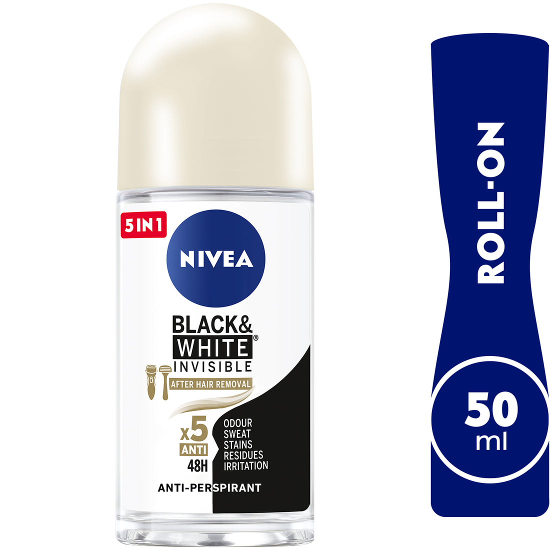 Nivea Black &amp; White Invisible Silky Smooth, Antiperspirant for Women, Roll-on 50ml