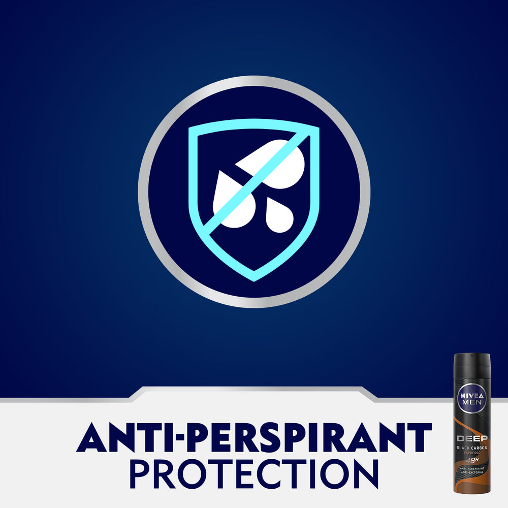 Nivea Men Deep Black Carbon Espresso, Antiperspirant for Men, Antibacterial, Spray 150ml