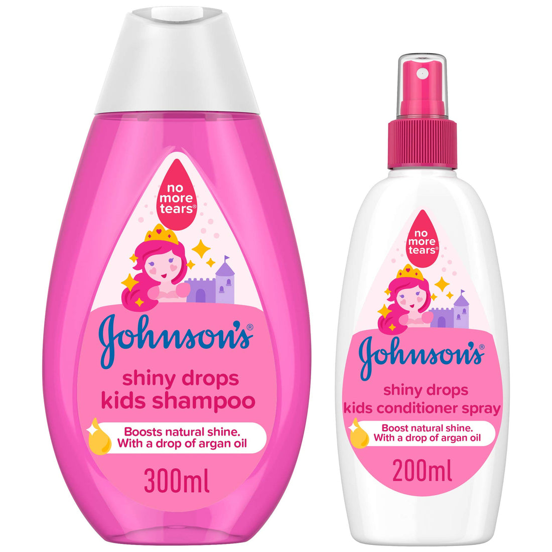 JOHNSON’S Shiny Drops Kids Shampoo, 300ml + Kids Conditioner Spray 200ml